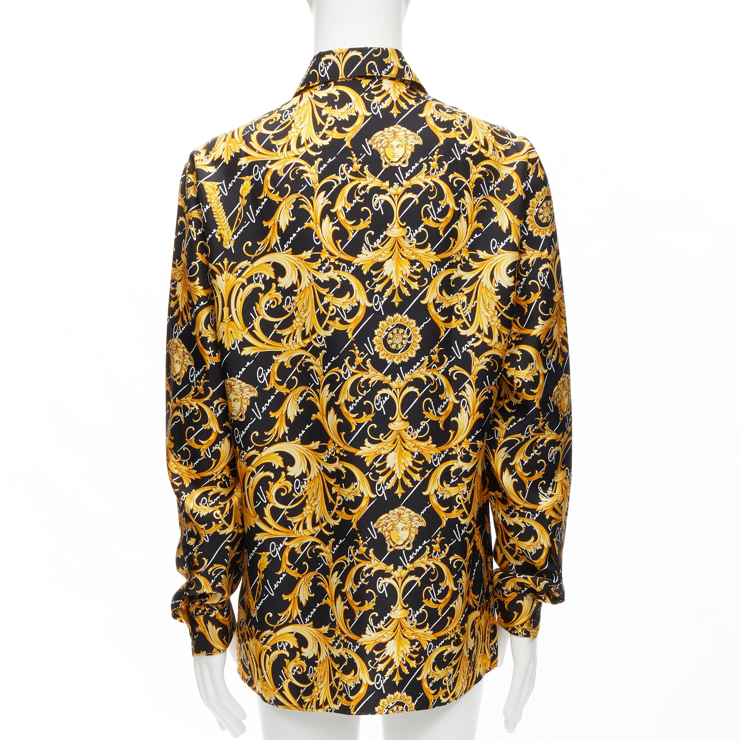 new VERSACE 100% silk La Medusa Barocco Gianni Signature black gold shirt EU39 M 1