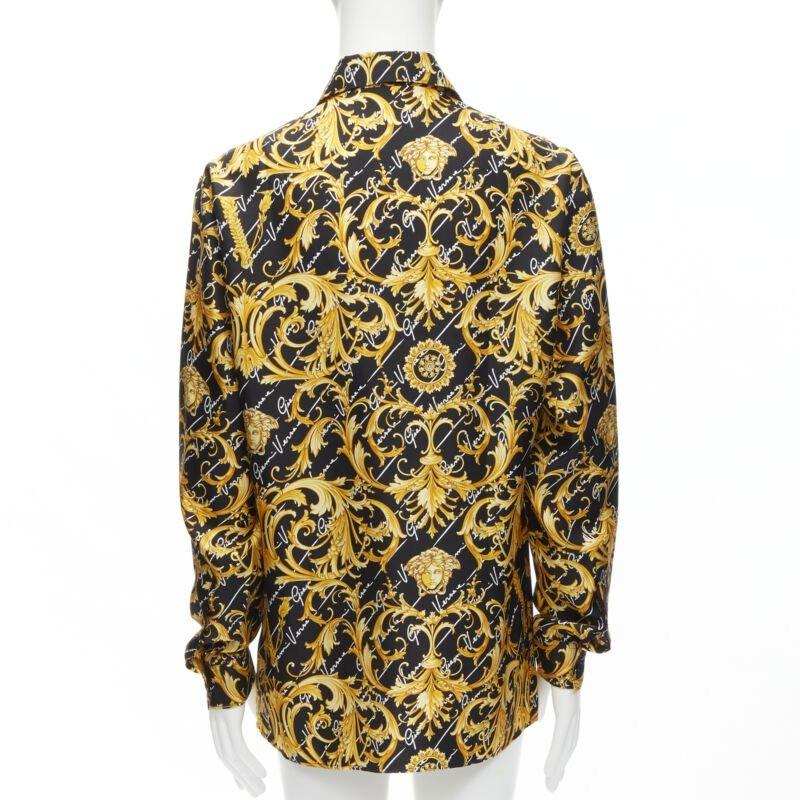 Men's new VERSACE 100% silk La Medusa Barocco Gianni Signature black gold shirt EU39 M For Sale