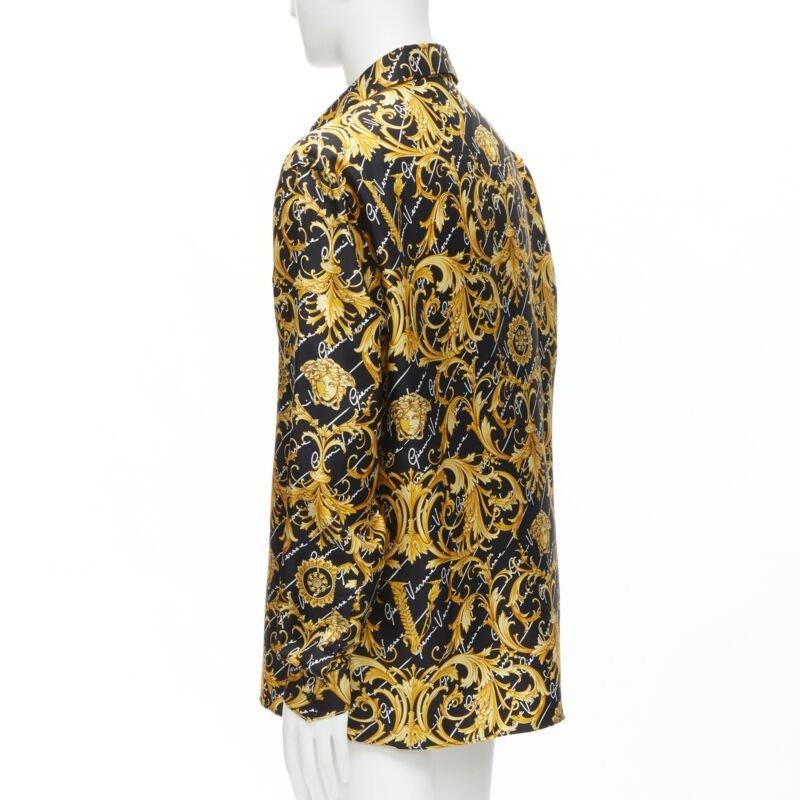 new VERSACE 100% silk La Medusa Barocco Gianni Signature black gold shirt EU39 M For Sale 1
