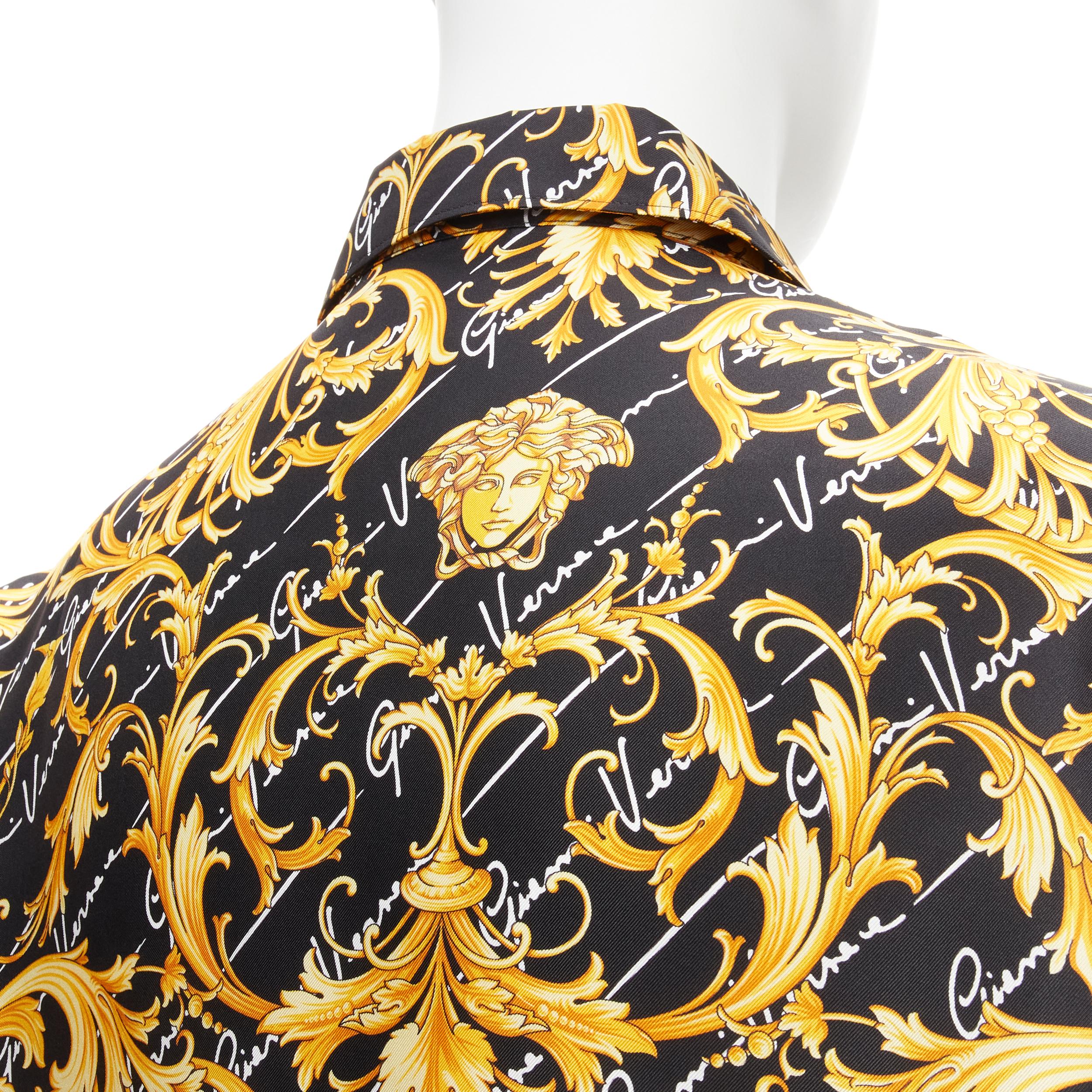 new VERSACE 100% silk La Medusa Barocco Gianni Signature black gold shirt EU39 M 3