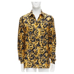 new VERSACE 100% silk La Medusa Barocco Gianni Signature black gold shirt EU39 M