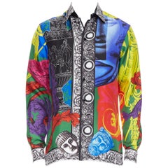 new VERSACE 100% silk multicolor Grecian barocco abstract print shirt EU37 XS