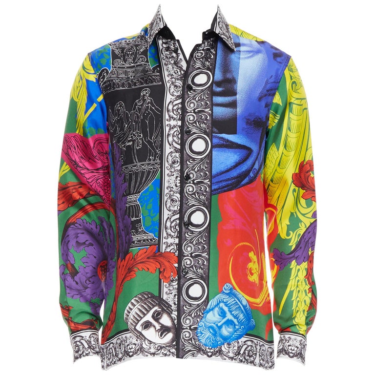 new VERSACE 100% silk multicolor Grecian barocco abstract print shirt ...