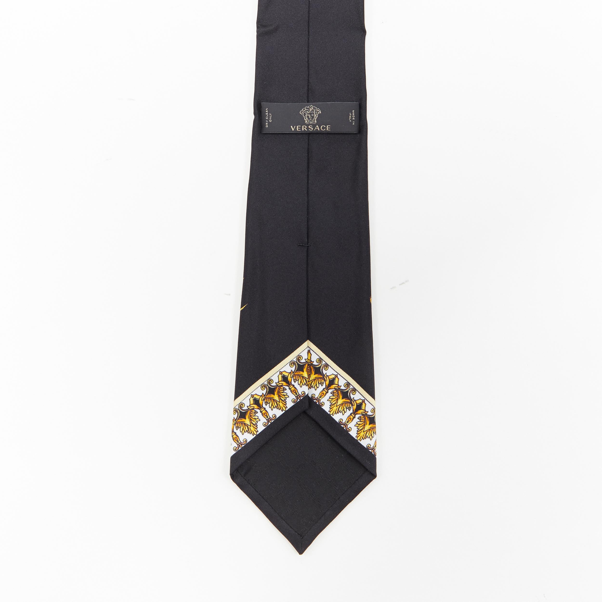 Black new VERSACE 100% silk print gold oriental dragon baroque slim tie