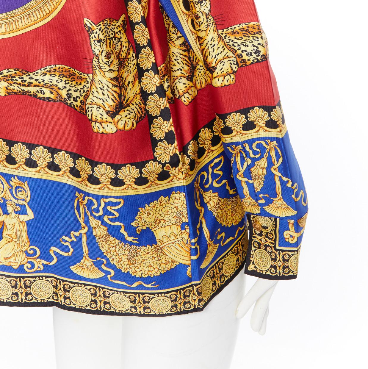 new VERSACE 100% silk red blue gold leopard baroque print Medusa shirt IT40 S 3