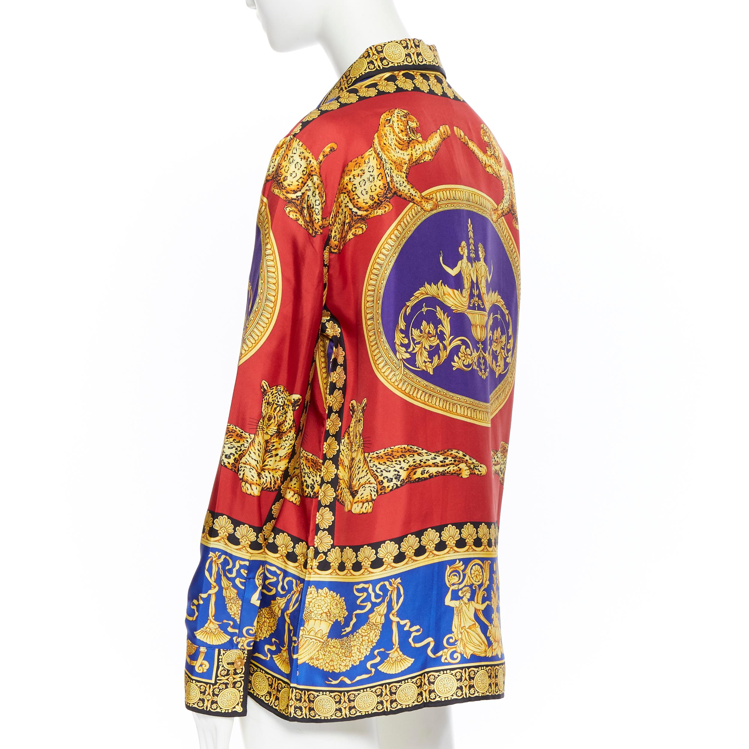 new VERSACE 100% silk red blue gold leopard baroque print Medusa 