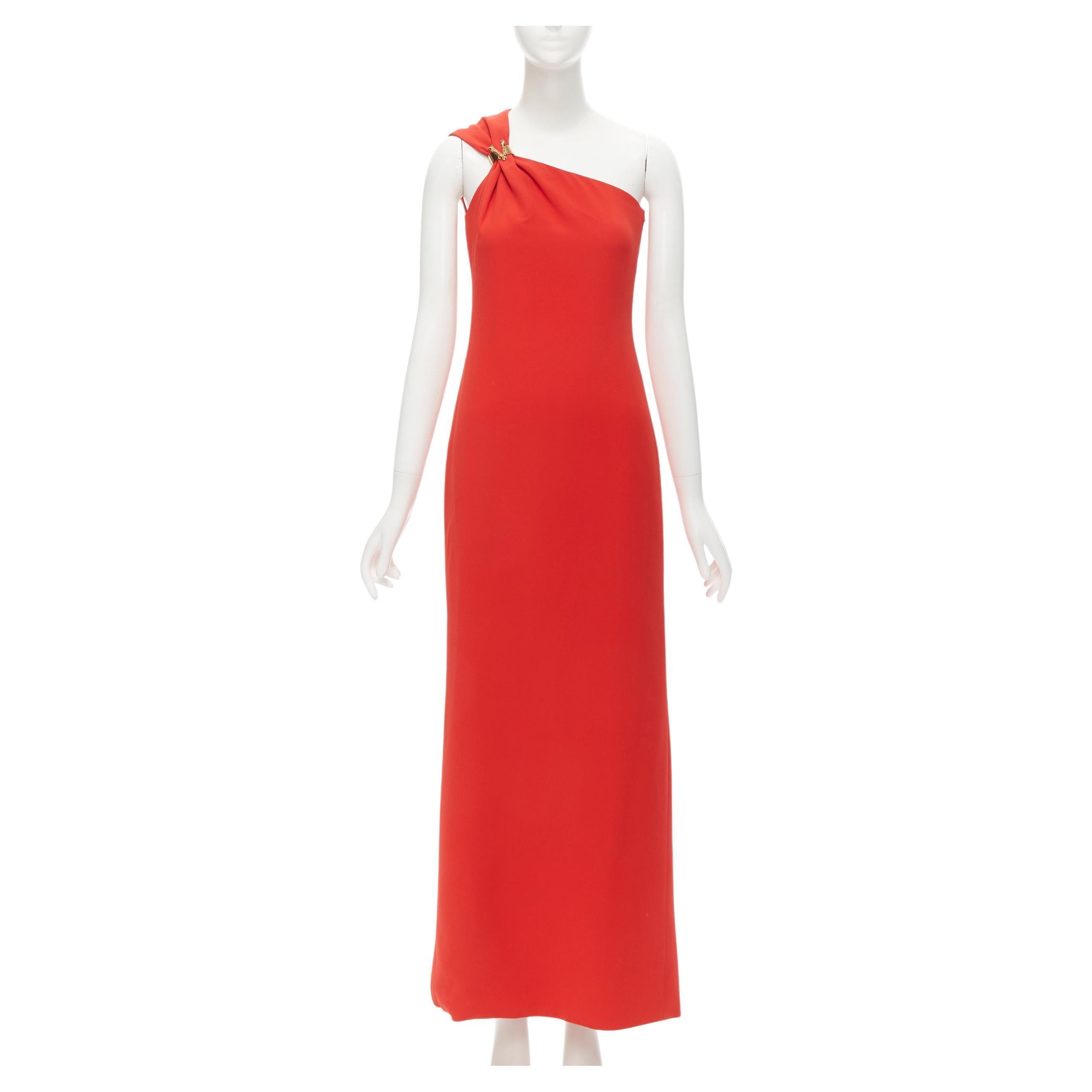 Versace - Robe asymétrique rouge 100 % soie avec fermoir en V vertueux, taille IT 42 M, état neuf en vente