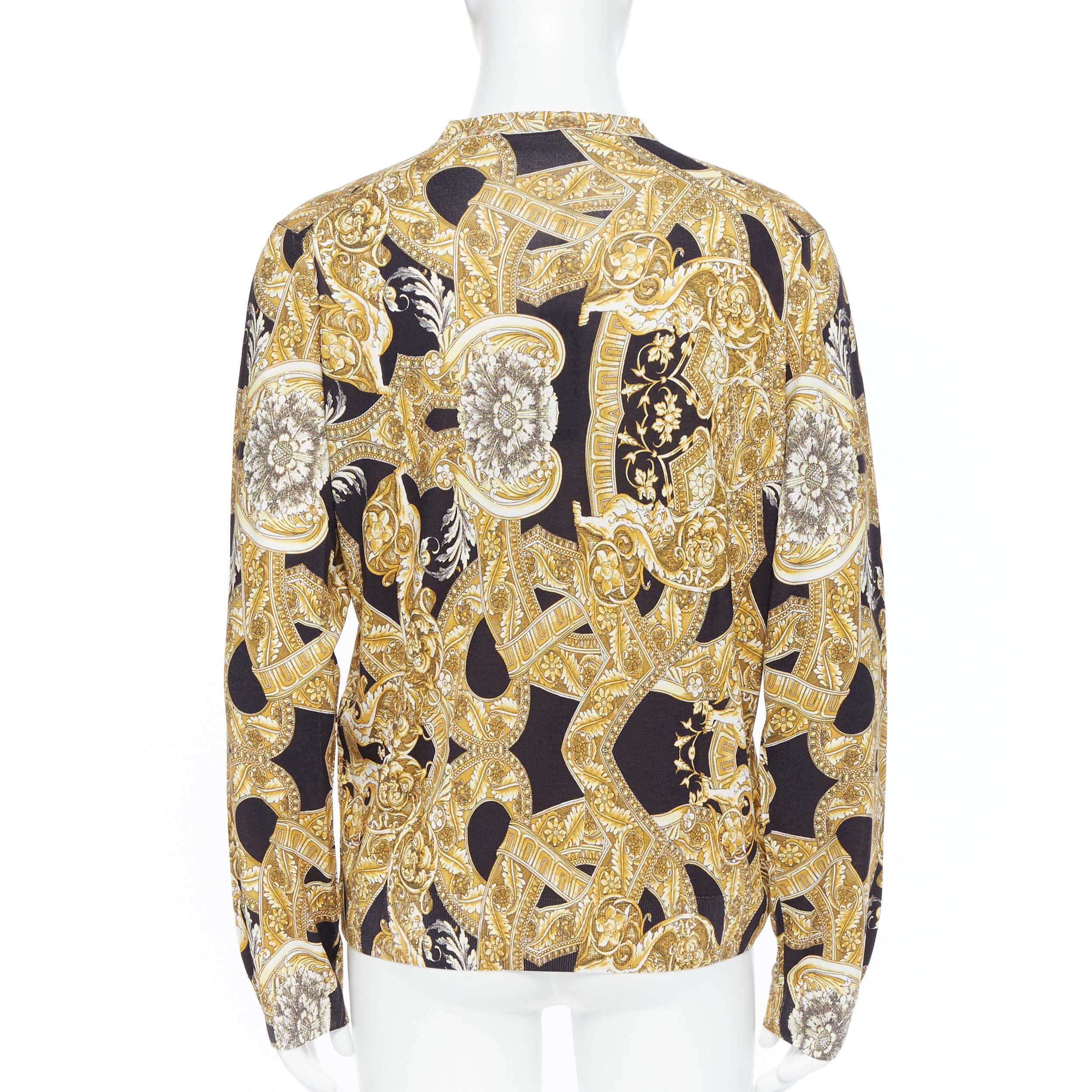 Beige new VERSACE 100% silk signature black gold baroque rococo baroque sweater XXL