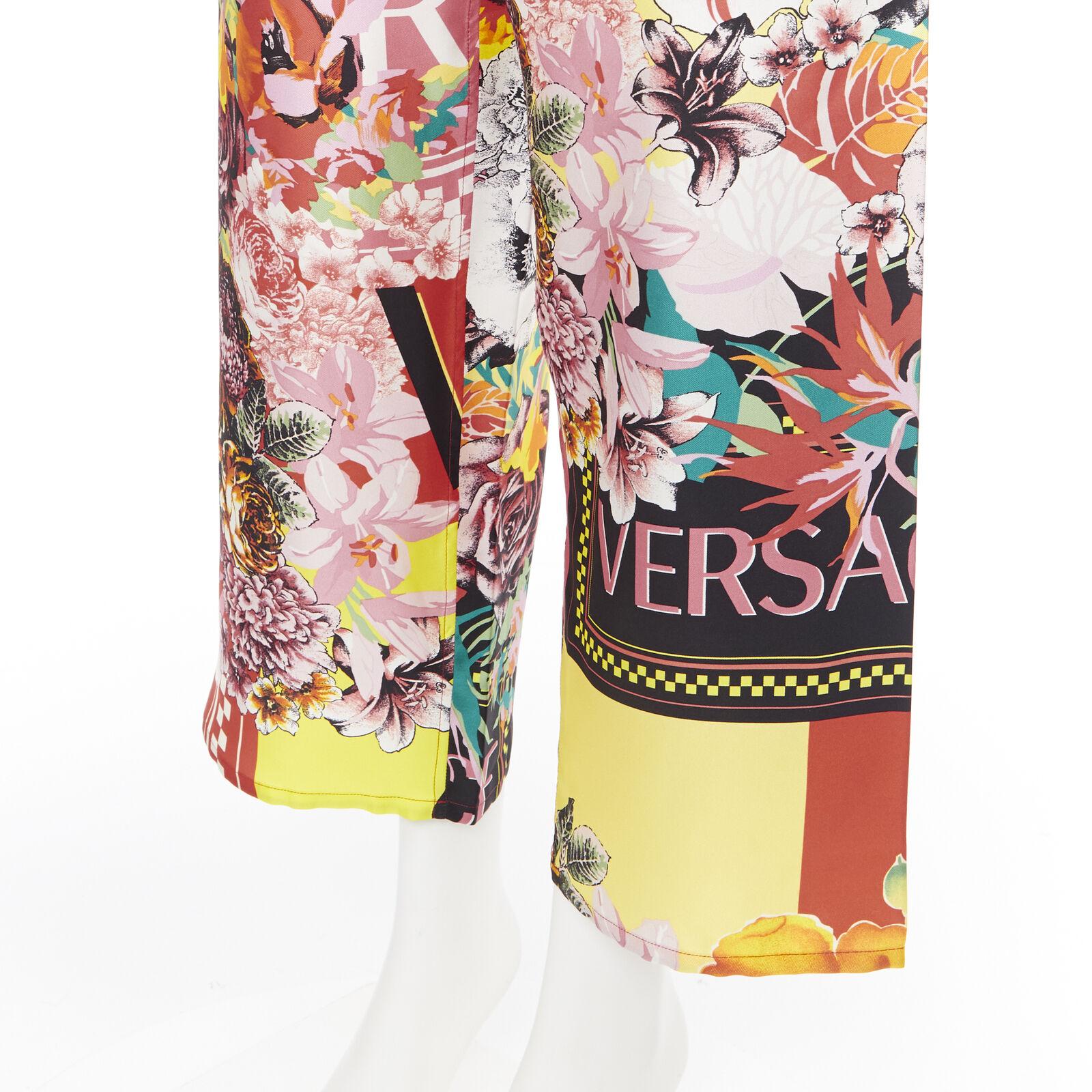 new VERSACE 100% silk SS19 floral flower box logo print casual pants IT38 XS 3
