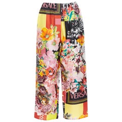 nouveau VERSACE 100% soie SS19 floral flower box logo print casual pants IT42 M