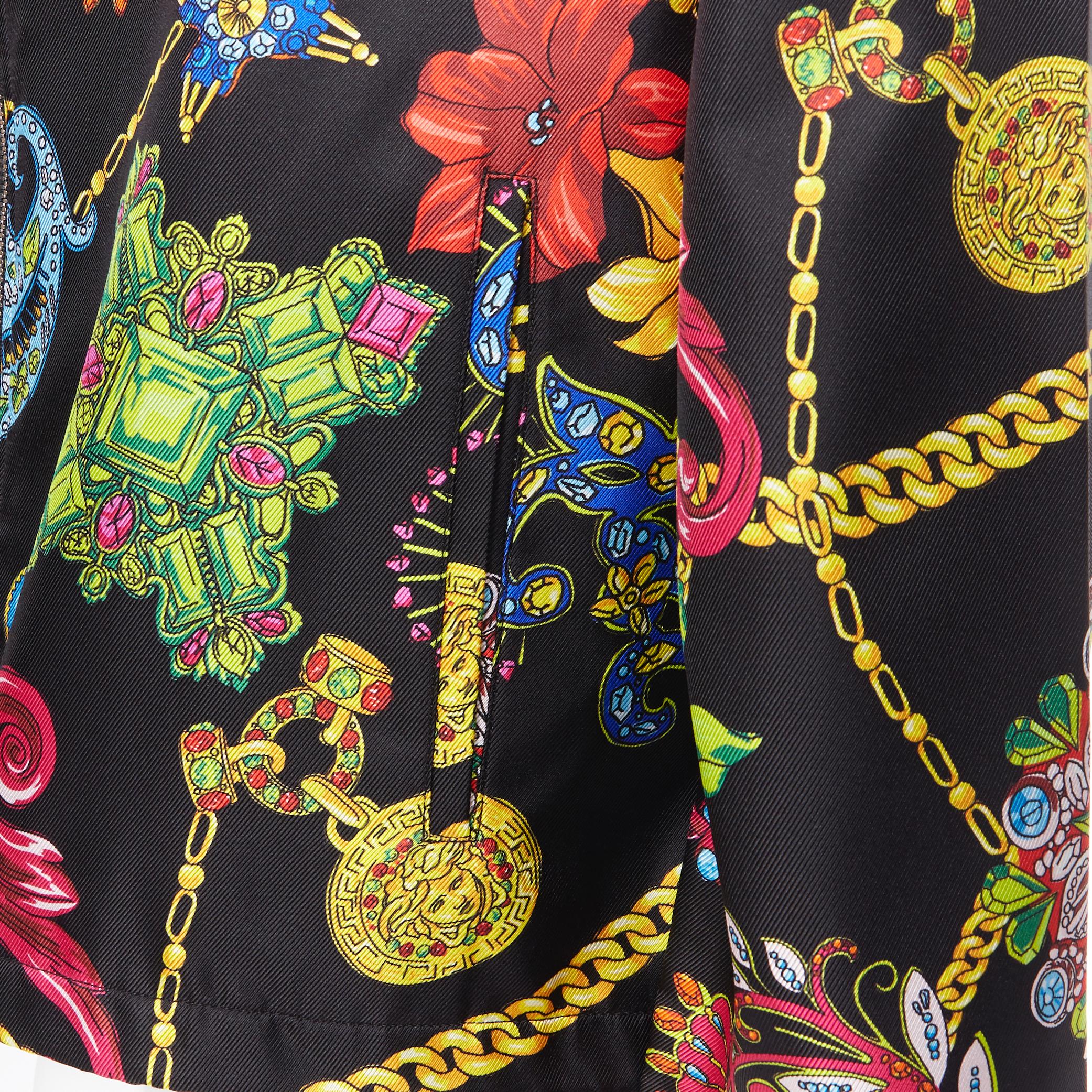 new VERSACE 100% silk SS19 Vintage Jewel Floral Gold Chain hoodie jacket IT48 M 2
