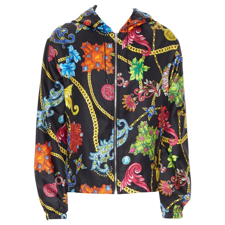 new VERSACE 100% silk SS19 Vintage Jewel Floral Gold Chain hoodie ...