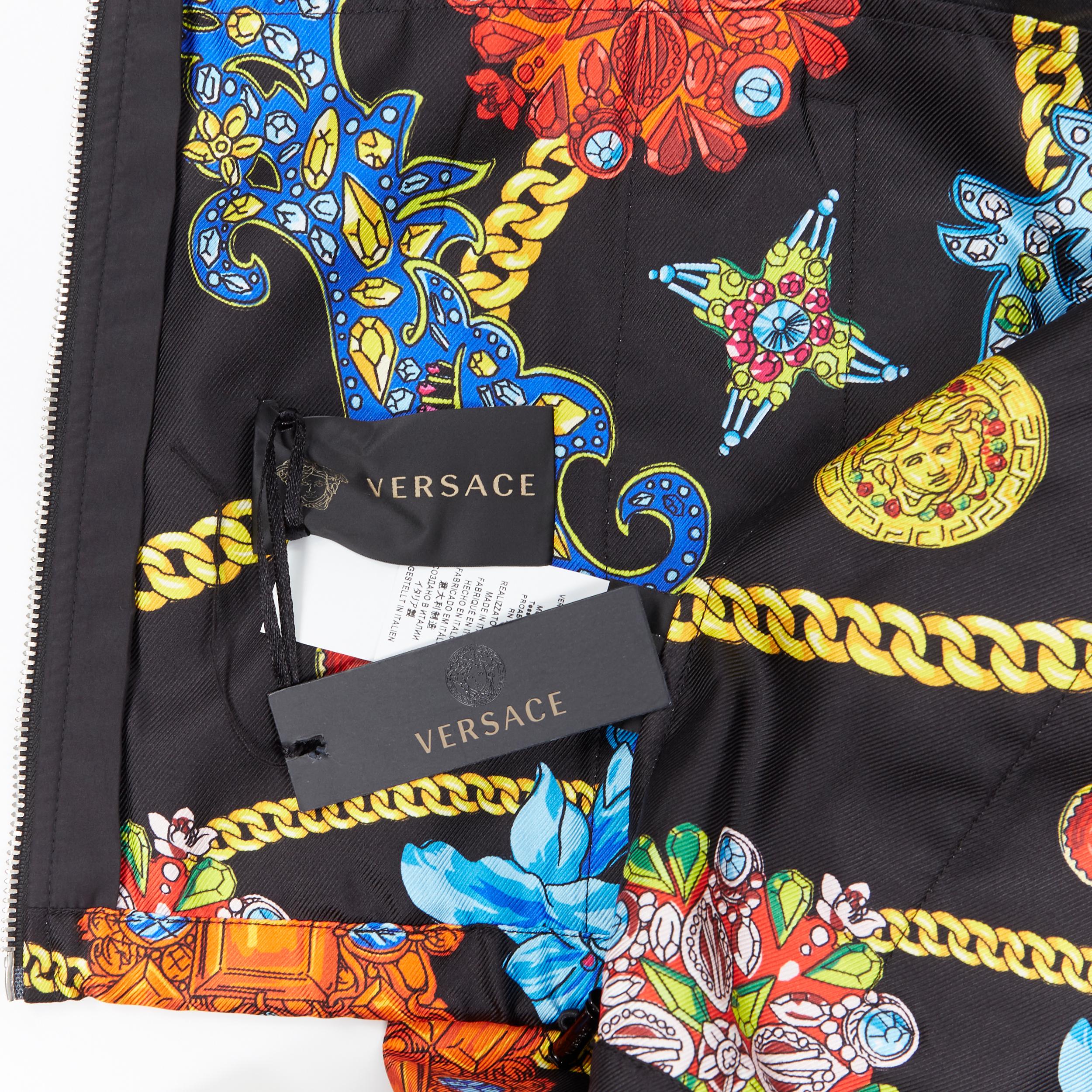 new VERSACE 100% silk SS19 Vintage Jewel Floral Gold Chain hoodie jacket IT50 L 3
