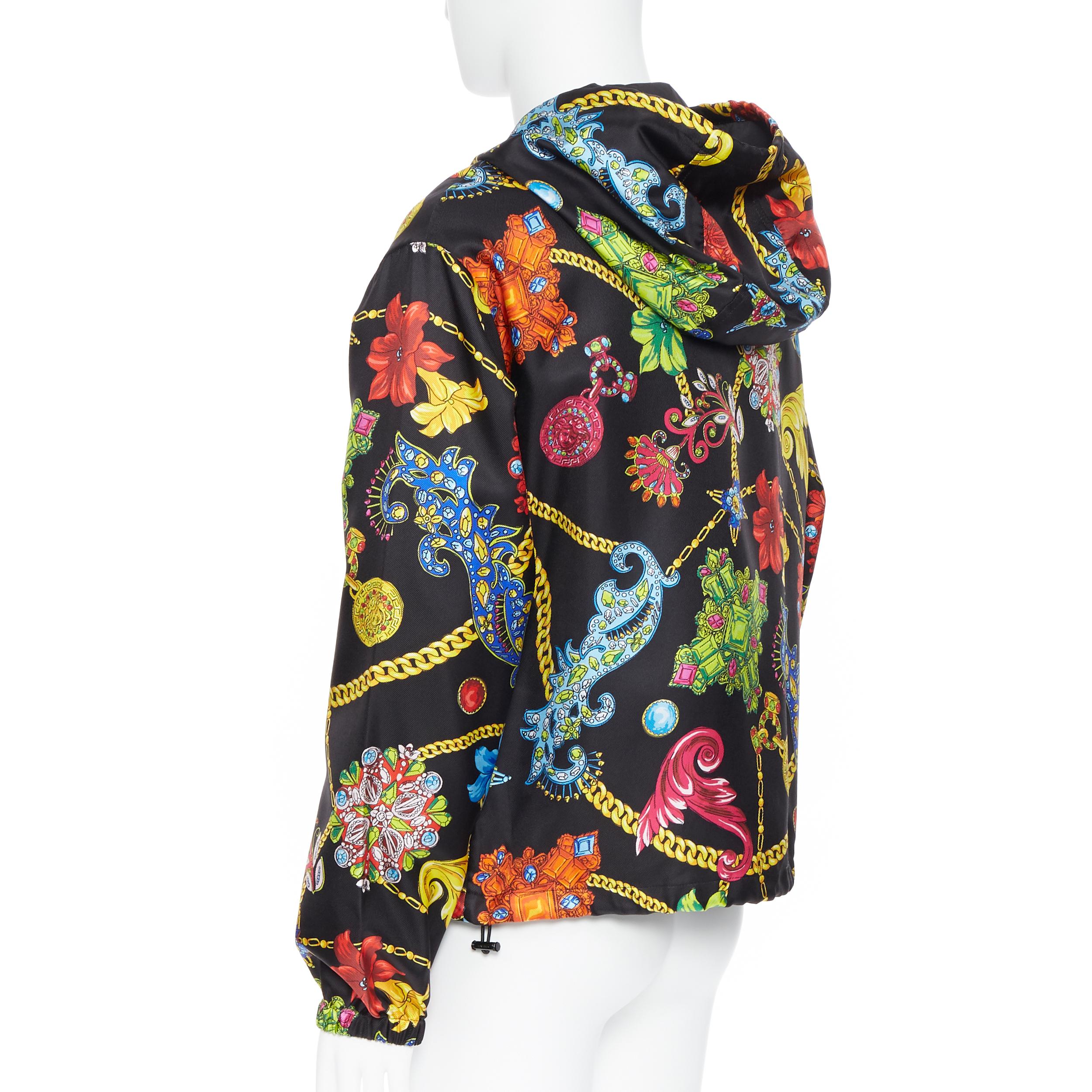 Men's new VERSACE 100% silk SS19 Vintage Jewel Floral print hoodie jacket IT48 M For Sale