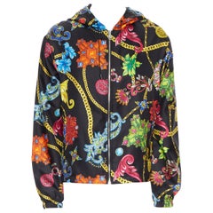 new VERSACE 100% silk SS19 Vintage Jewel Floral print hoodie jacket IT48 M