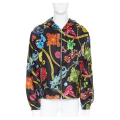 nuovo VERSACE 100% seta SS19 Vintage Jewel Floral print hoodie jacket IT52 XL