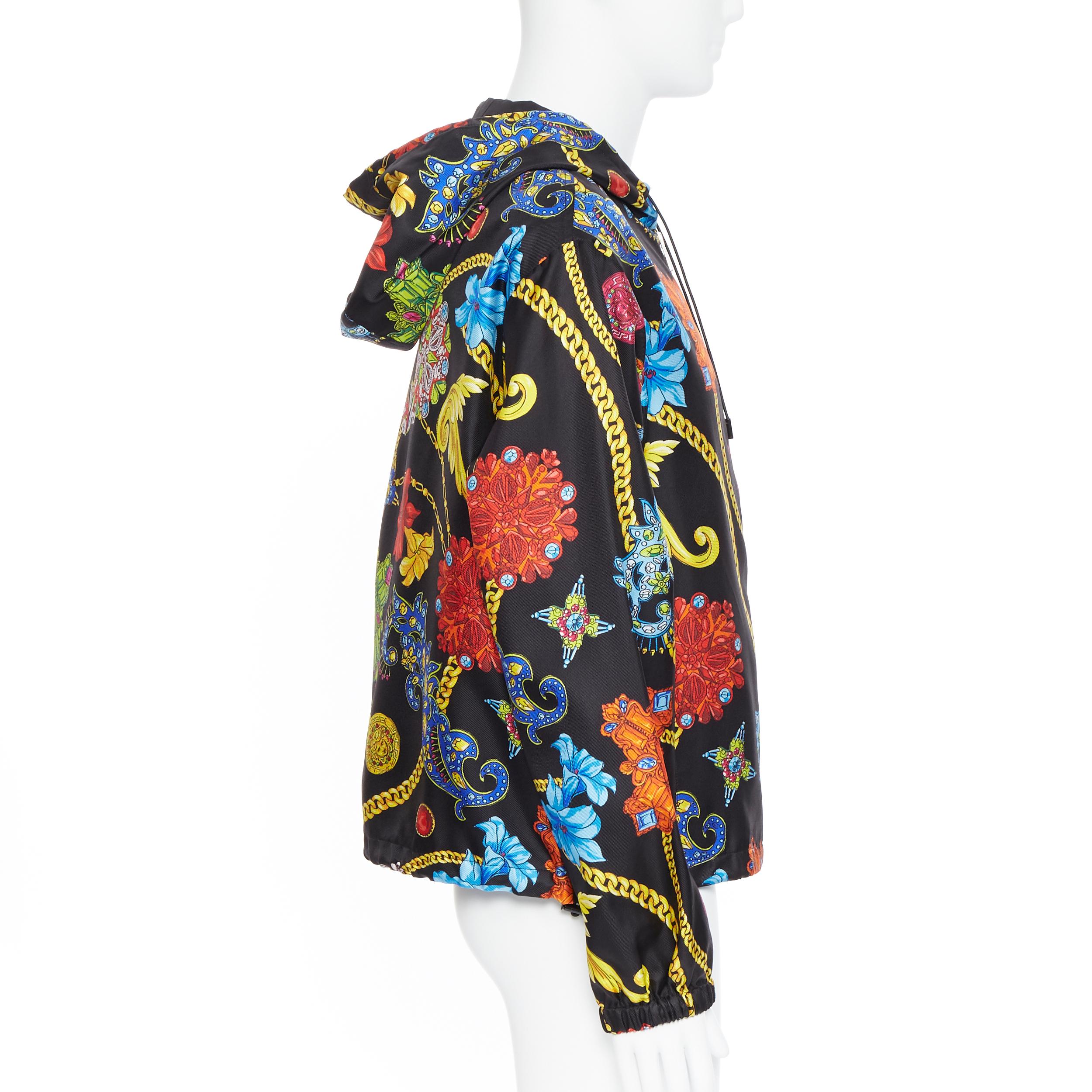 Men's new VERSACE 100% silk SS19 Vintage Jewel Floral print hoodie jacket IT54 2XL