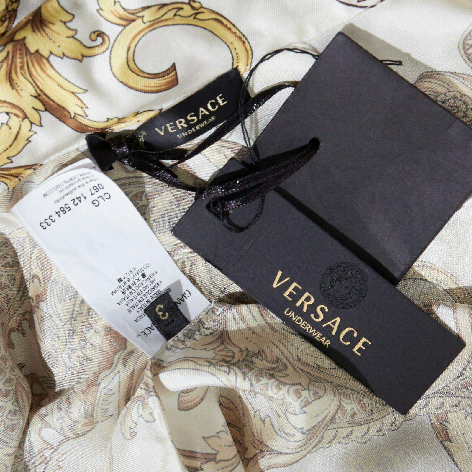 new VERSACE 100% silk white gold dragon Medusa baroque pyjama fit shirt IT3 XS 3