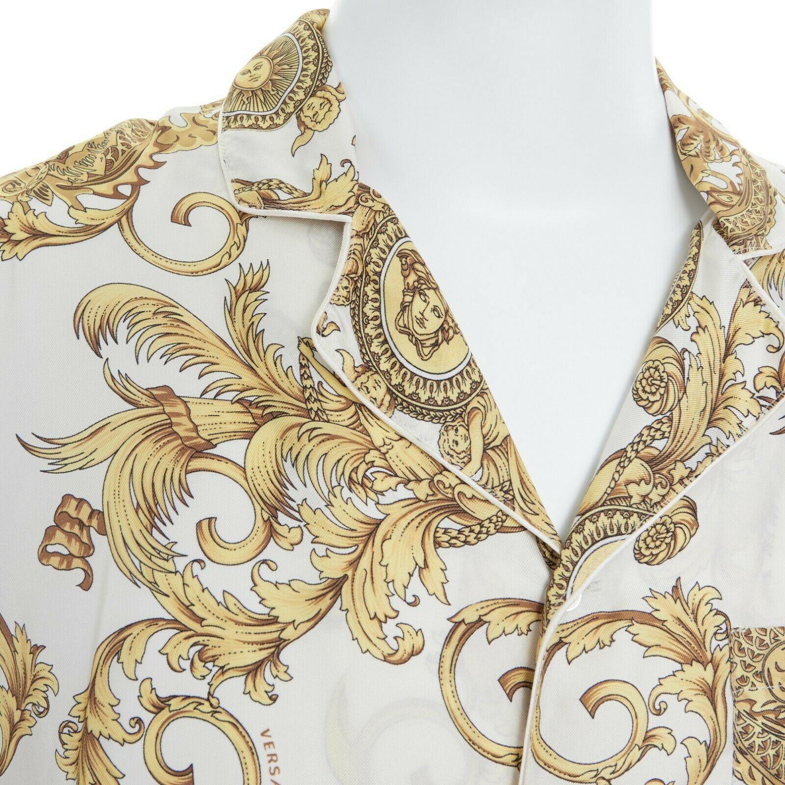 new VERSACE 100% silk white gold dragon Medusa baroque pyjama fit shirt IT3 XS In Good Condition In Hong Kong, NT