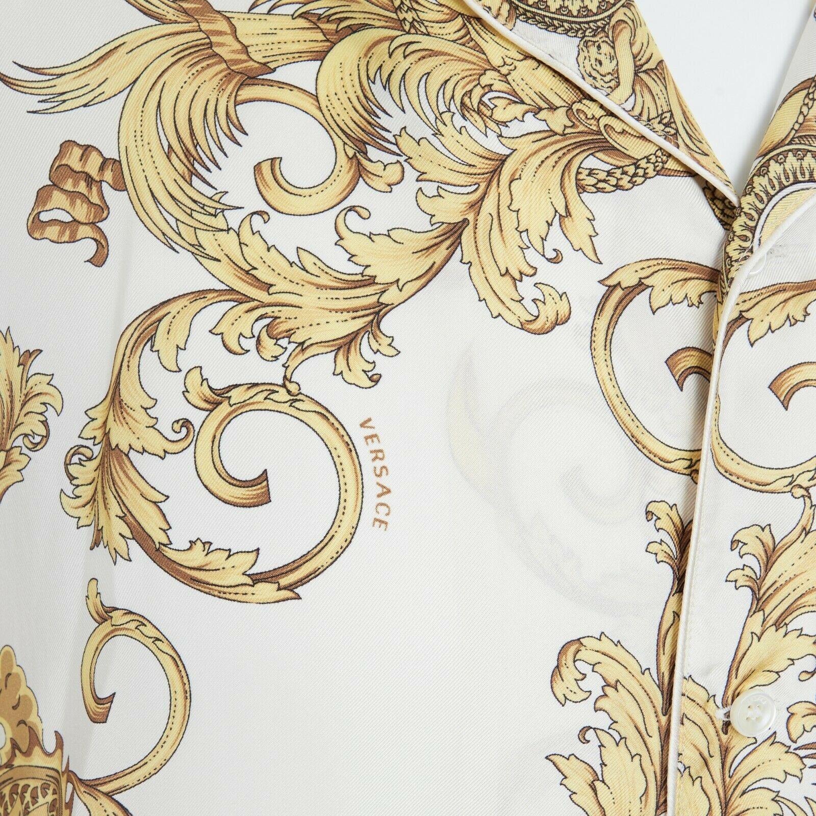 Men's new VERSACE 100% silk white gold dragon Medusa baroque pyjama fit shirt IT3 XS