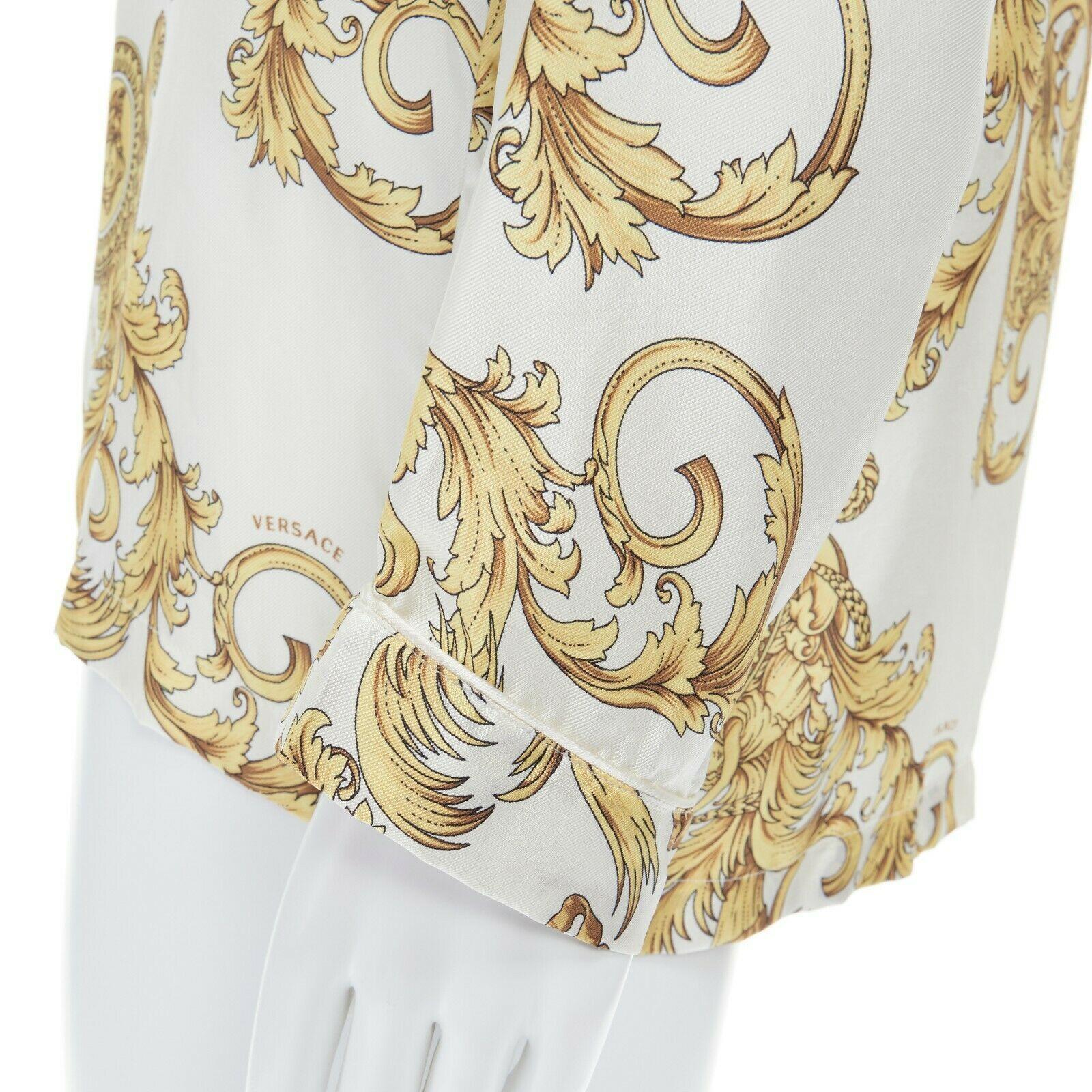 new VERSACE 100% silk white gold dragon Medusa baroque pyjama fit shirt IT3 XS 1