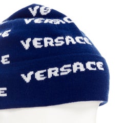 new VERSACE 100% wool black white logo monogram beanie hat