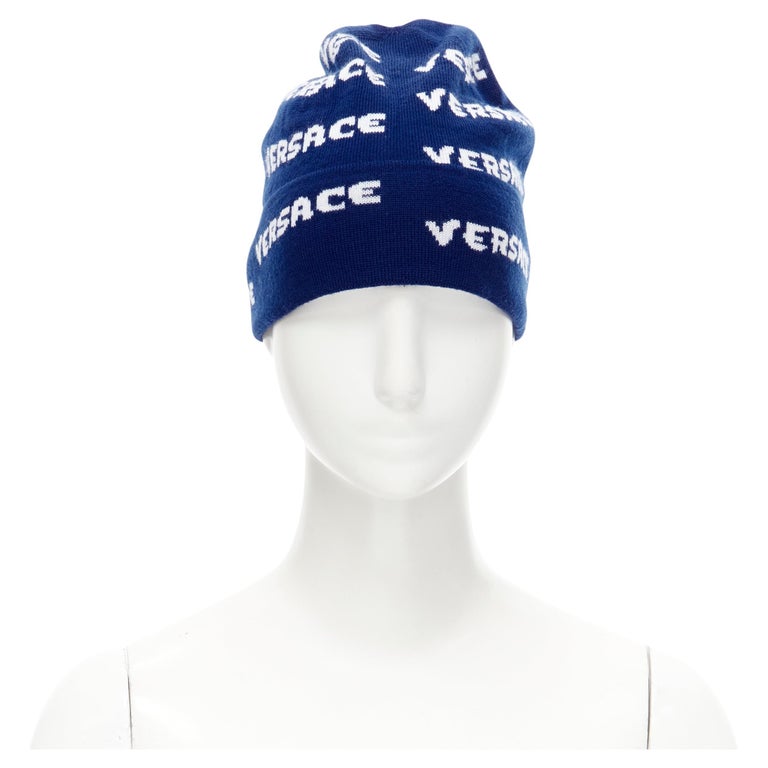 Louis Vuitton Grey x Blue Damier Knit Cashmere Helsinki Beanie Skull Cap Hat 46L