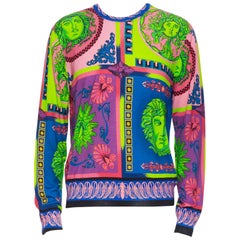 neu VERSACE 100% Wolle Pop Foulard neon Medusa Grafikdruck Strickpullover XXL