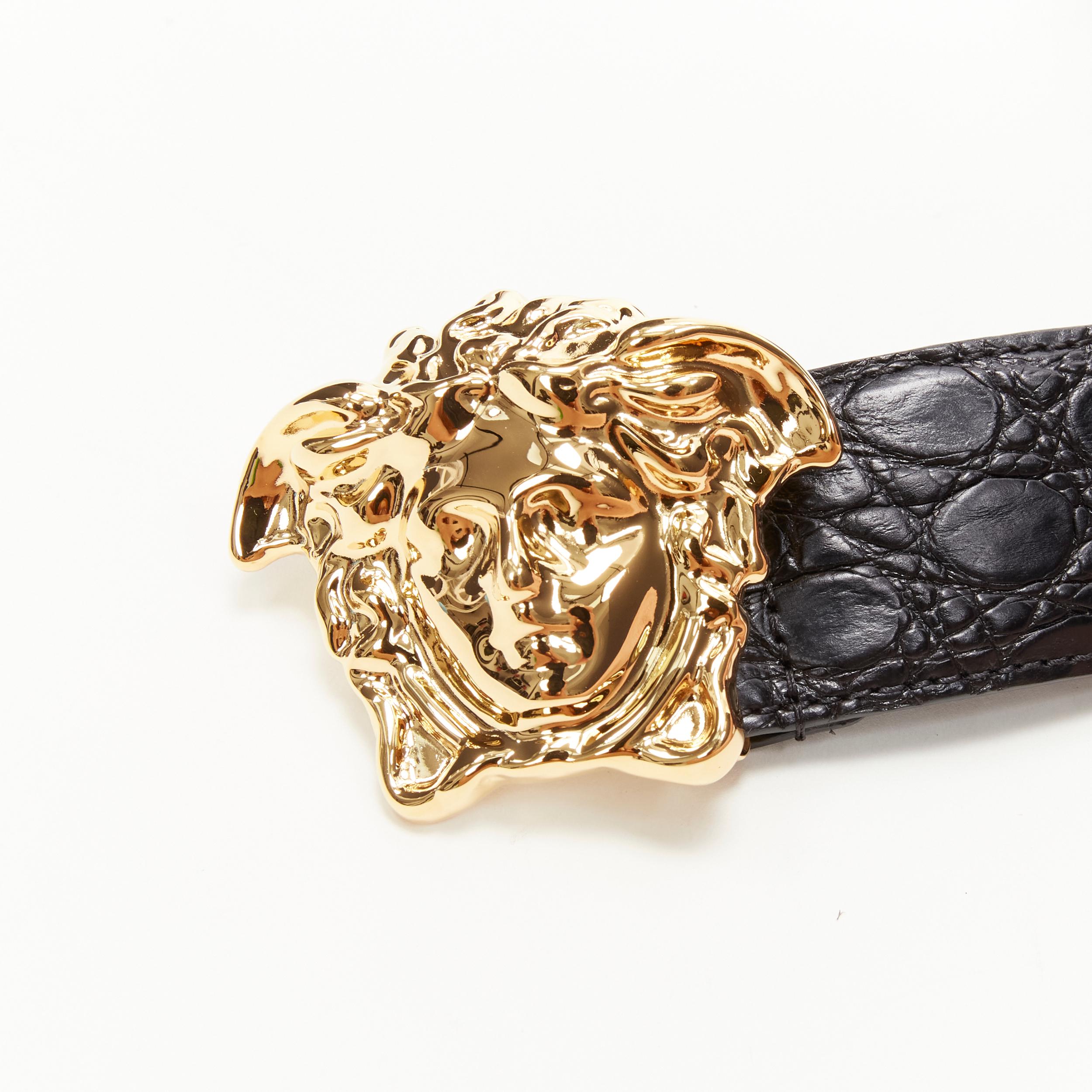 Men's new VERSACE $1200 La Medusa gold buckle black croc leather belt  105cm 40-44