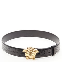 new VERSACE $1200 La Medusa gold buckle black croc leather belt 110cm 44"