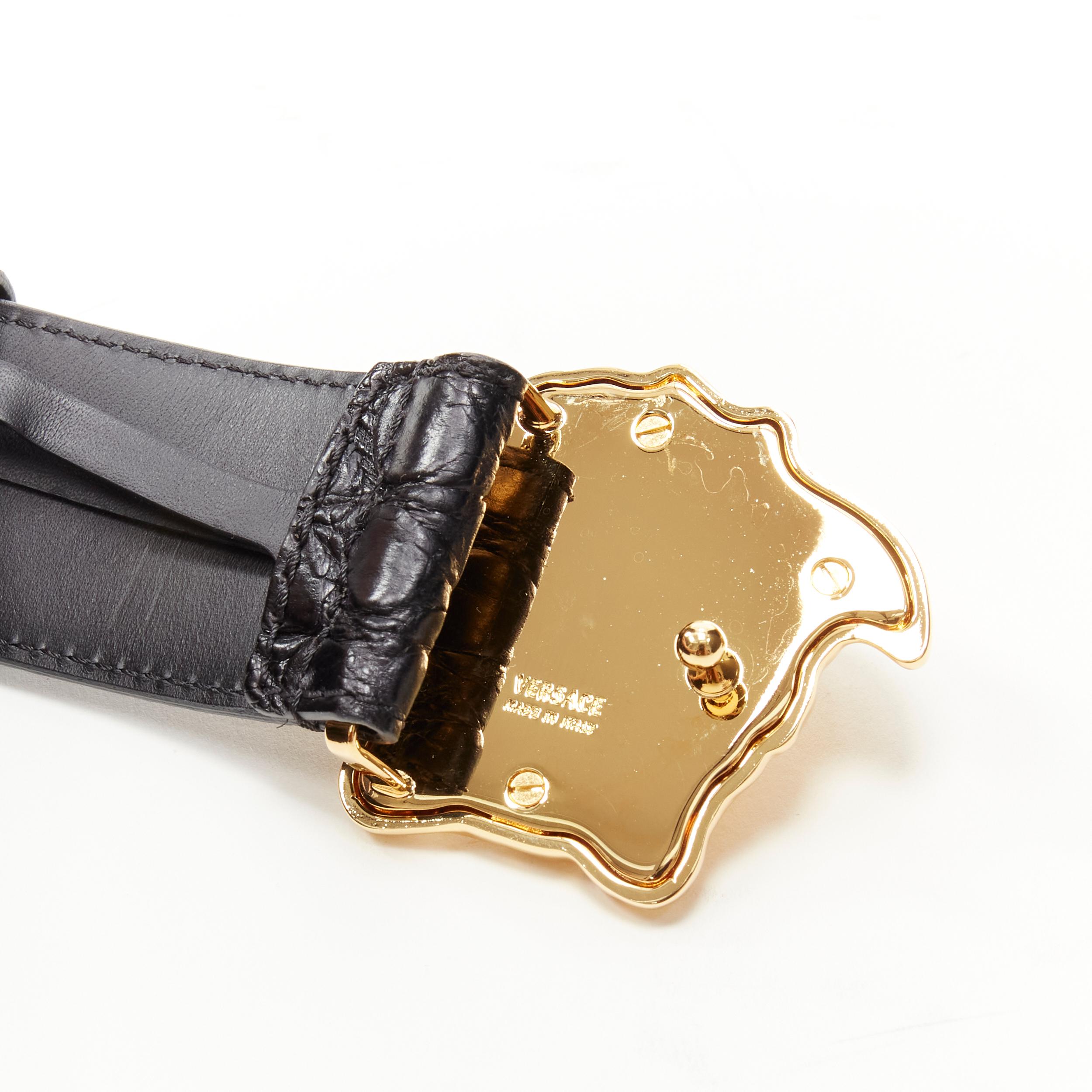 new VERSACE $1200 La Medusa gold buckle black croc leather belt 110cm 44