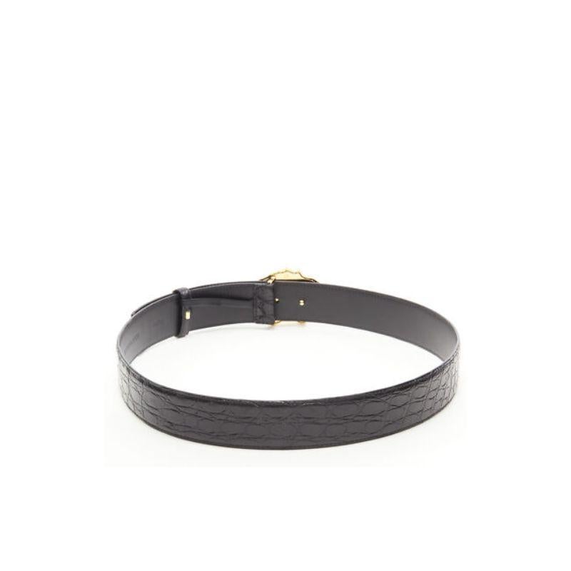 Noir new VERSACE $1200 La Medusa gold buckle black scaled leather belt 100cm 38-42