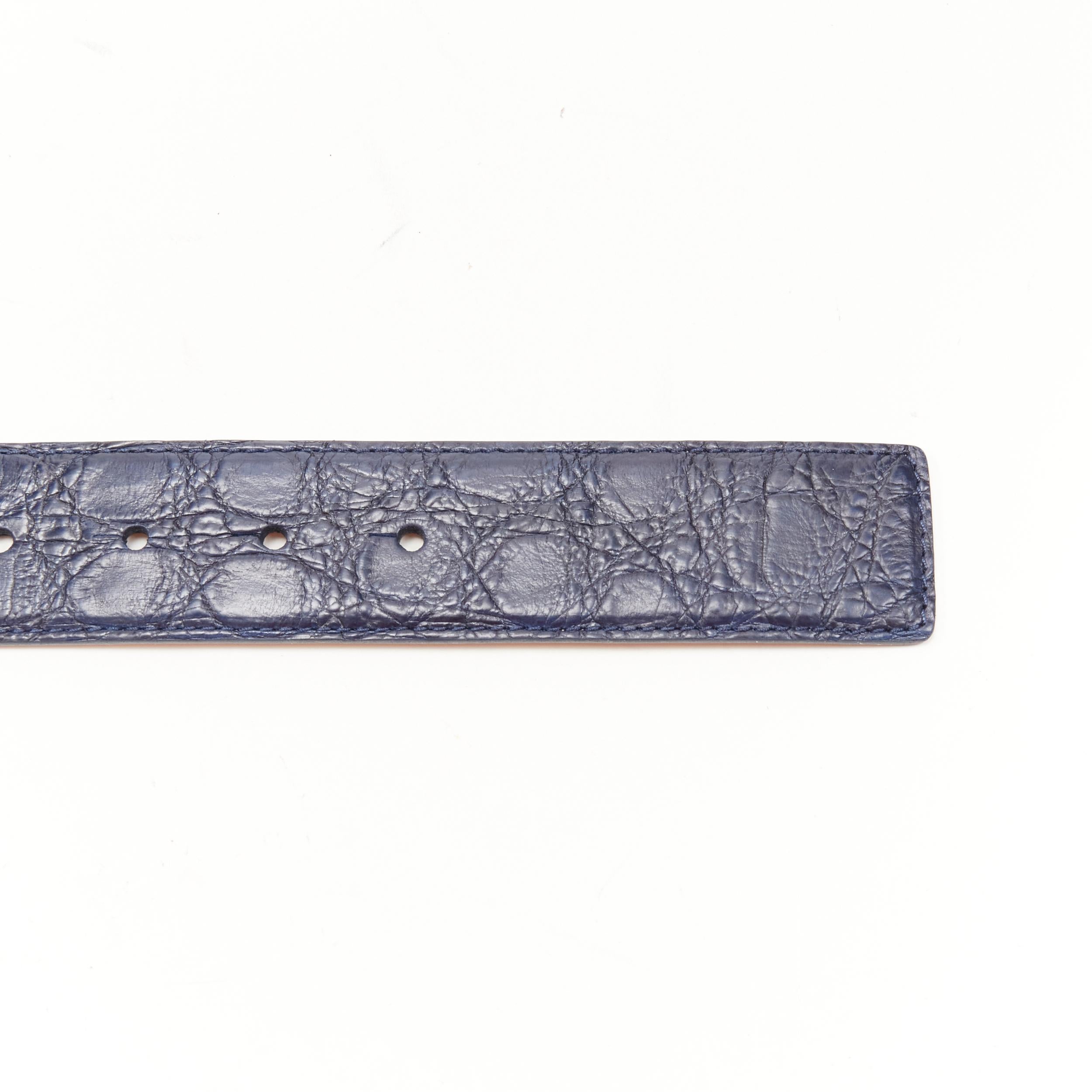 Black new VERSACE $1200 La Medusa silver buckle navy blue croc leather belt 110cm 44