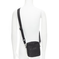new VERSACE 1990's Logo La Greca Logo print black nylon crossbody messenger bag