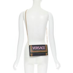 new VERSACE 1990s pink logo black calf wallet on chain clutch crossbody bag