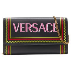 new VERSACE 1990s pink logo black calf wallet on chain clutch crossbody bag