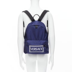 new VERSACE 1990s Vintage Box Logo blue nylon Greca strap backpack
