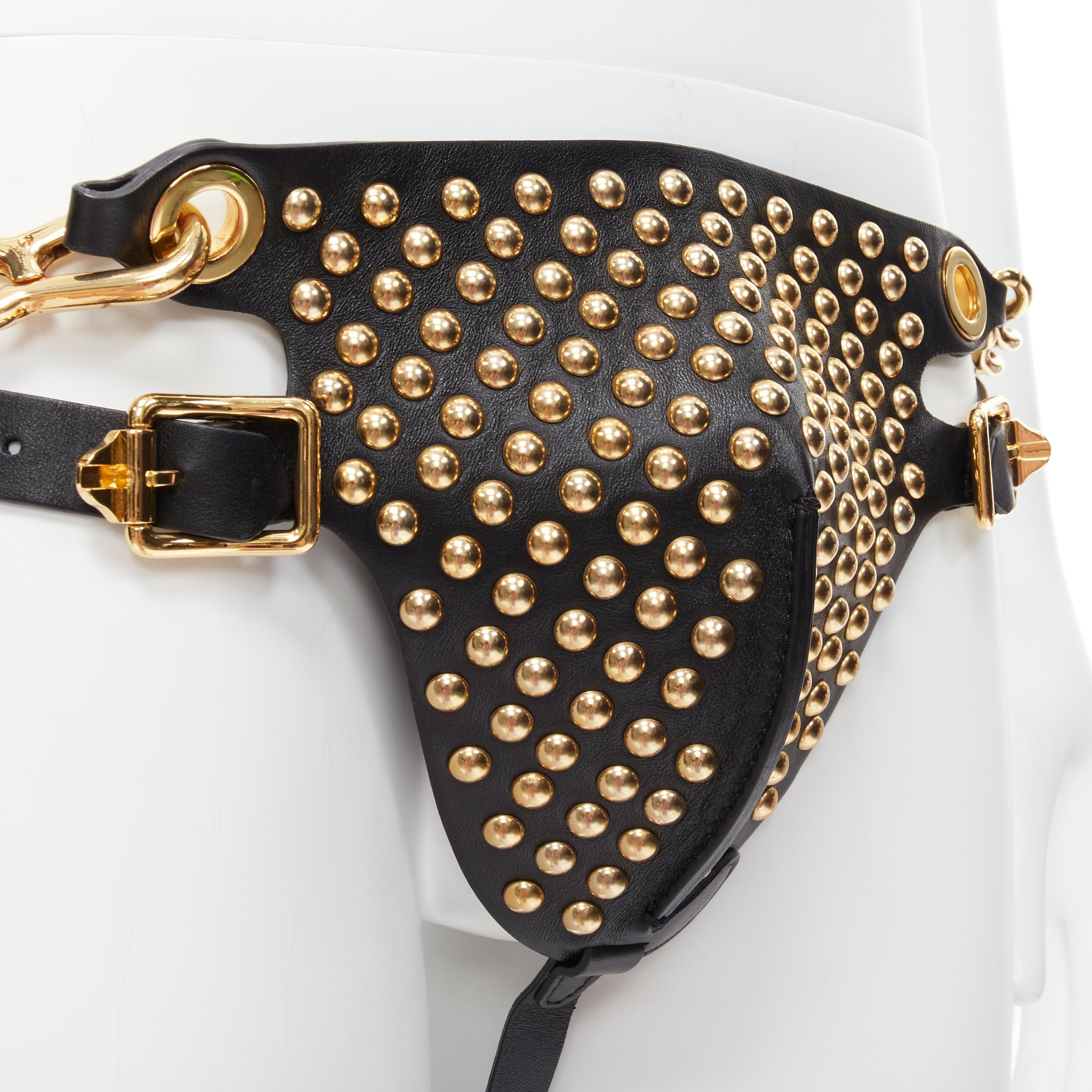 new VERSACE 2014 Runway rare gold studded S&M leather chain jockstrap  Sz.85 In New Condition In Hong Kong, NT