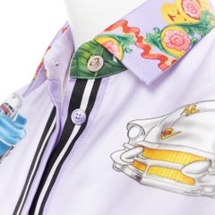new VERSACE 2018 100% silk purple Miami palm tree logo baroque print shirt IT44