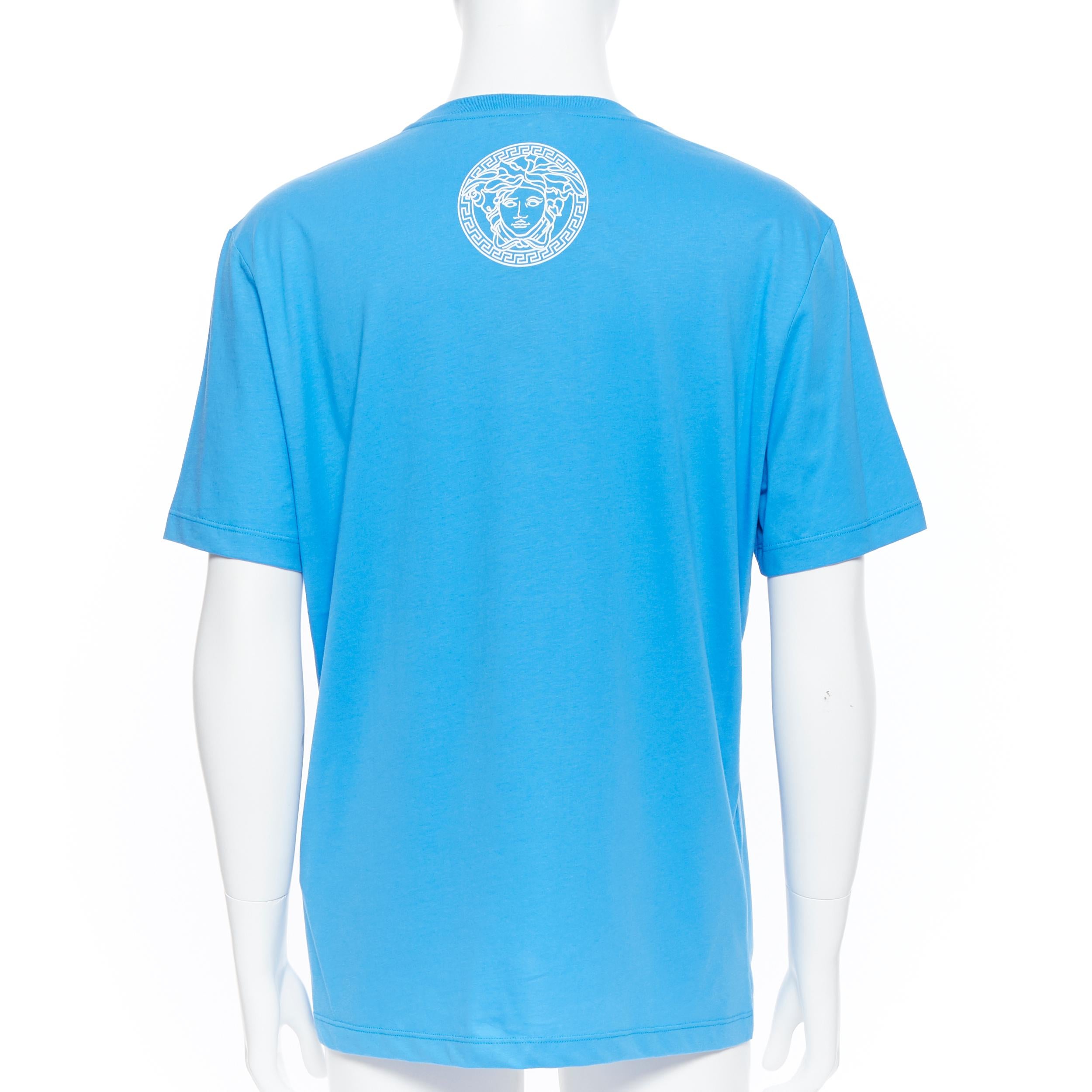 Blue new VERSACE 2018 blue 1990's logo front Medusa print slogan t-shirt 4XL
