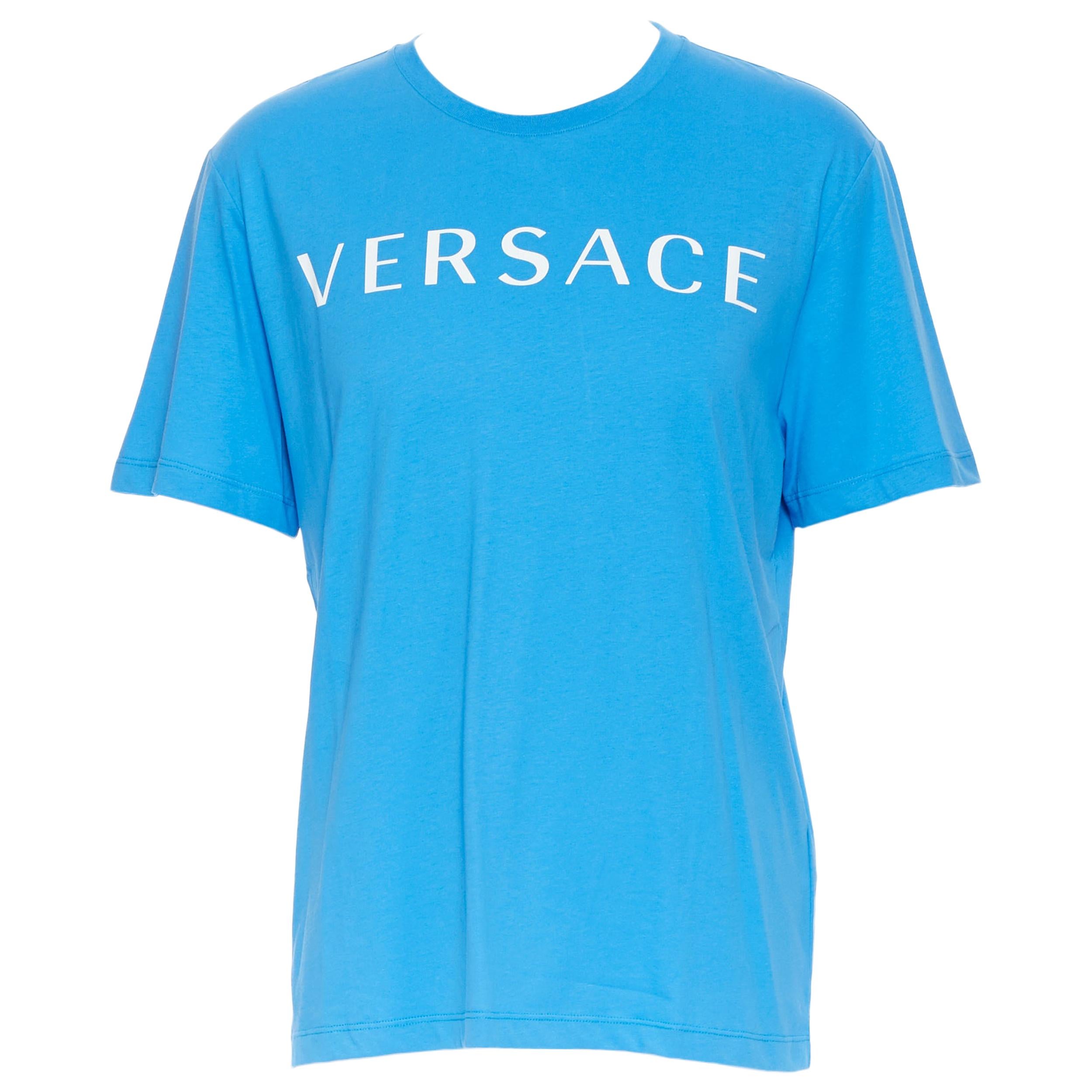 new VERSACE 2018 blue 1990's logo front Medusa print slogan t-shirt 4XL