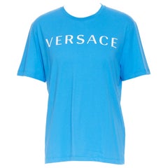 nouveau VERSACE 2018 bleu 1990's logo avant Medusa print slogan t-shirt 4XL