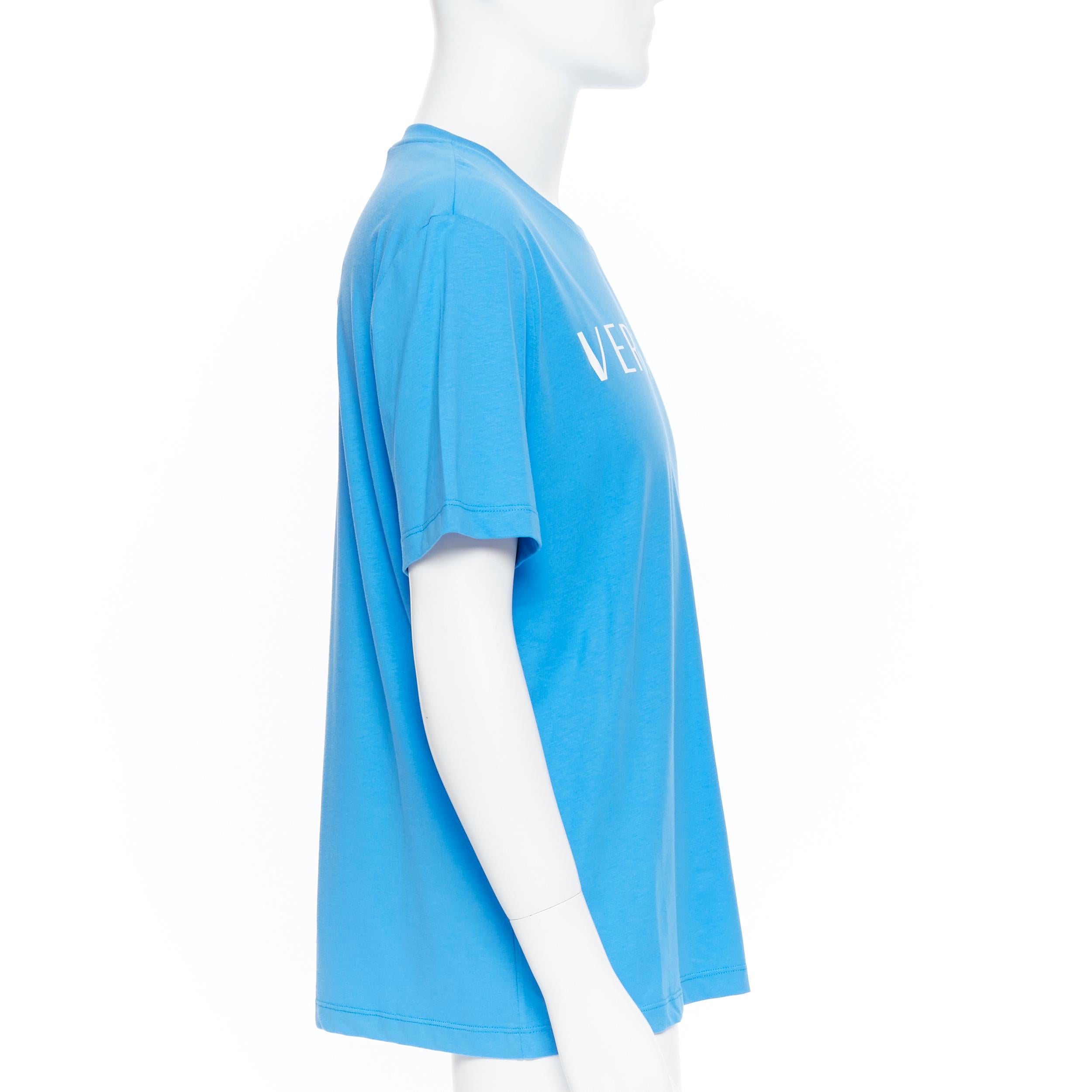 Men's new VERSACE 2018 blue vintage 90's logo front Medusa print slogan t-shirt 3XL