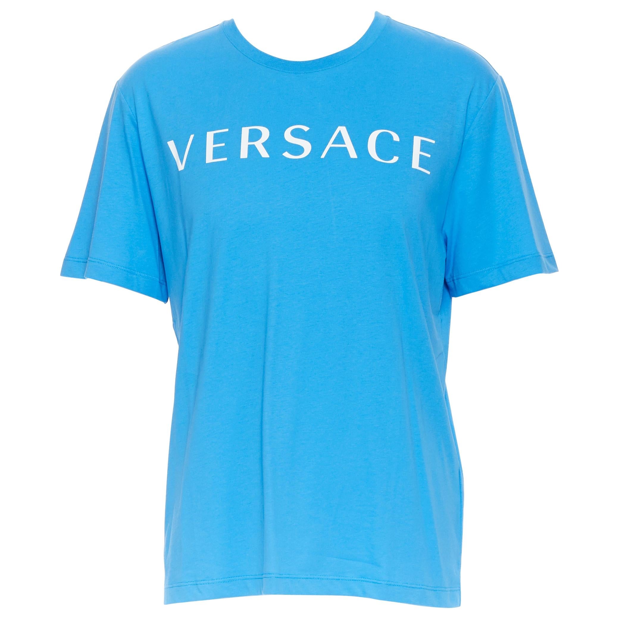 new VERSACE 2018 blue vintage 90's logo front Medusa print slogan t-shirt 3XL