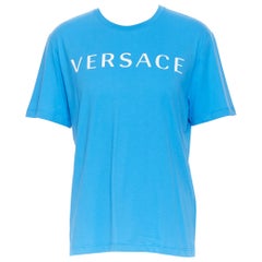 new VERSACE 2018 blue vintage 90's logo front Medusa print slogan t-shirt 3XL