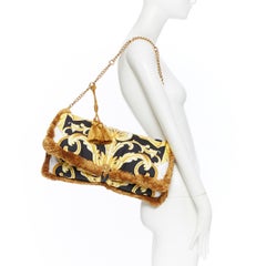 new VERSACE 2018 Pillow Talk gold black baroque print silk tassel shoulder bag