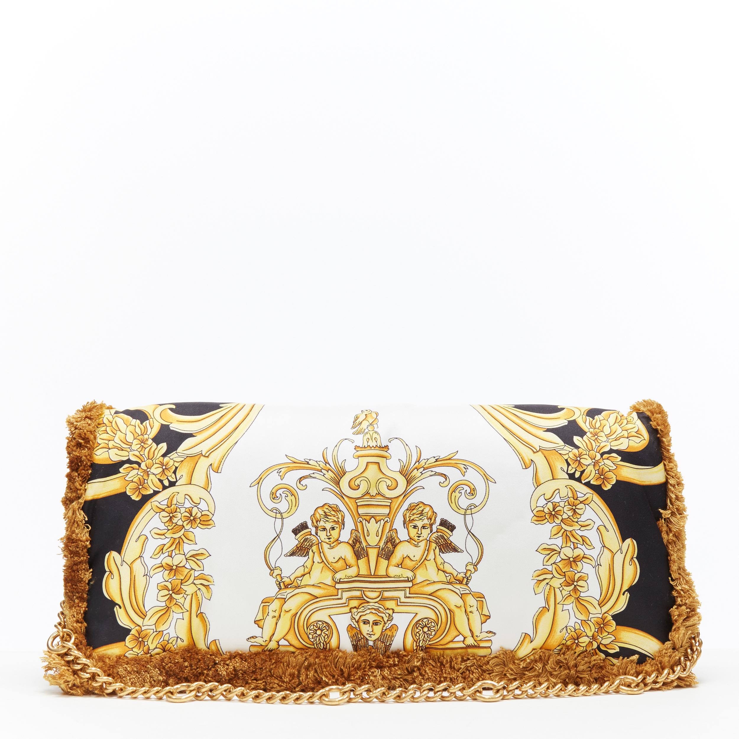 Women's new VERSACE 2018 Pillow Talk gold black baroque print silk tassel shoulder bag