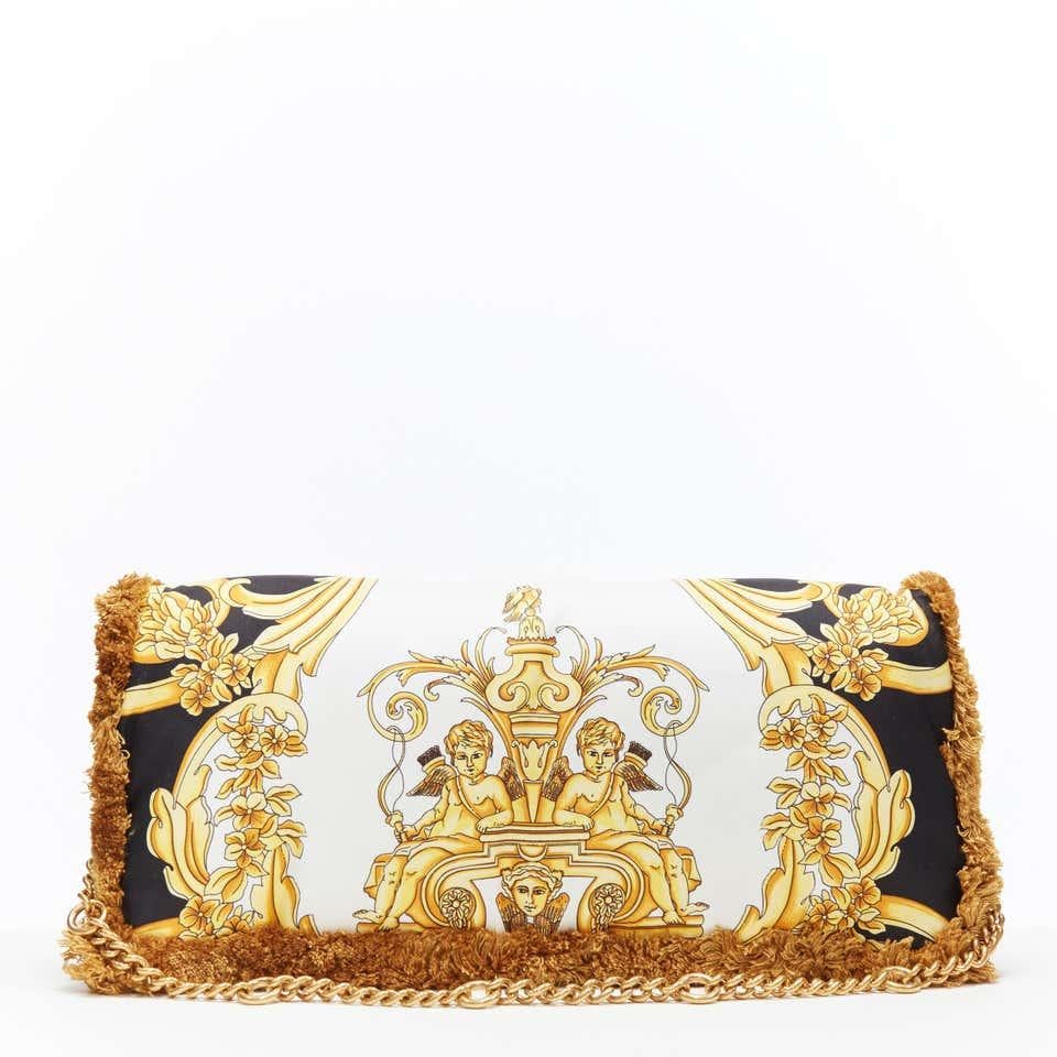 Women's new VERSACE 2018 Pillow Talk gold black baroque print silk tassel shoulder bag