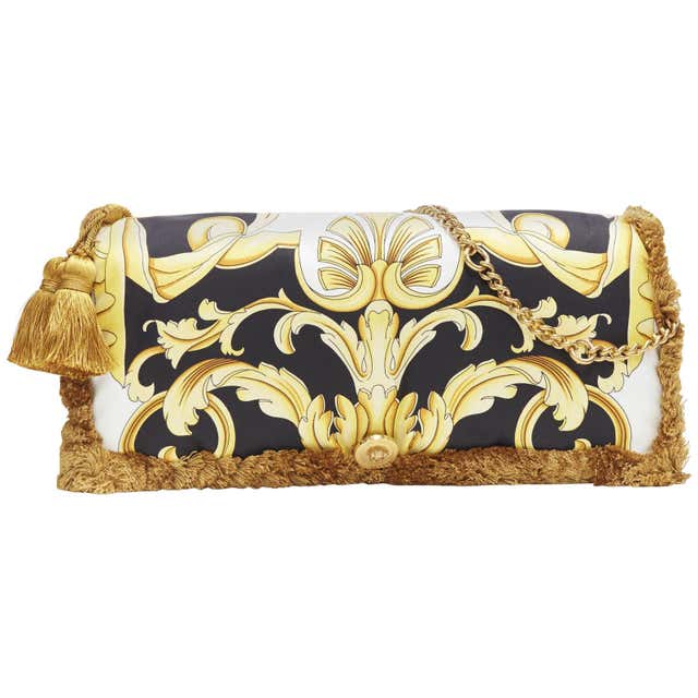 New VERSACE 2018 Pillow Talk gold black baroque print silk tassel ...