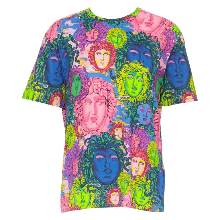 new VERSACE 2018 Pop Foulard multicolour neon Medusa all-over print t-shirt  XXL at 1stDibs